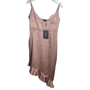 Pretty Little Things Dress Women US 8 Pink Satin Slip Dress Eyelash Lace 90s Y2K